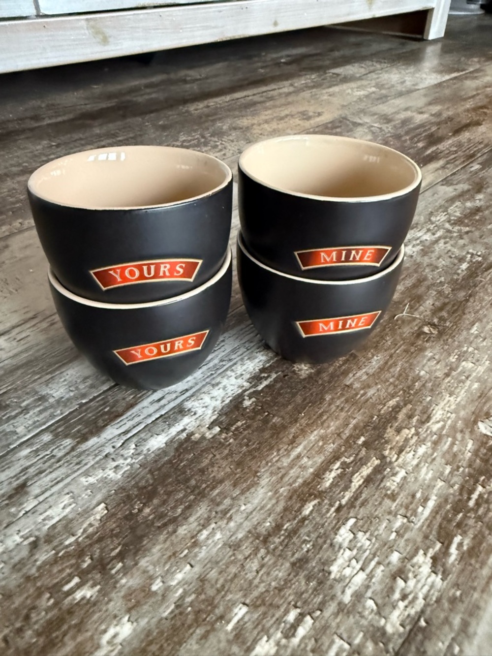 2 for $30 sale: 4 Bailey's Irish Cream ceramic mugs featuring "Yours" + "Mine"